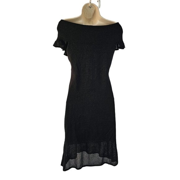 Zac Posen for Target Off Shoulder Black Knit Dress Gold Metallic Deep V Neck M - Picture 2 of 8